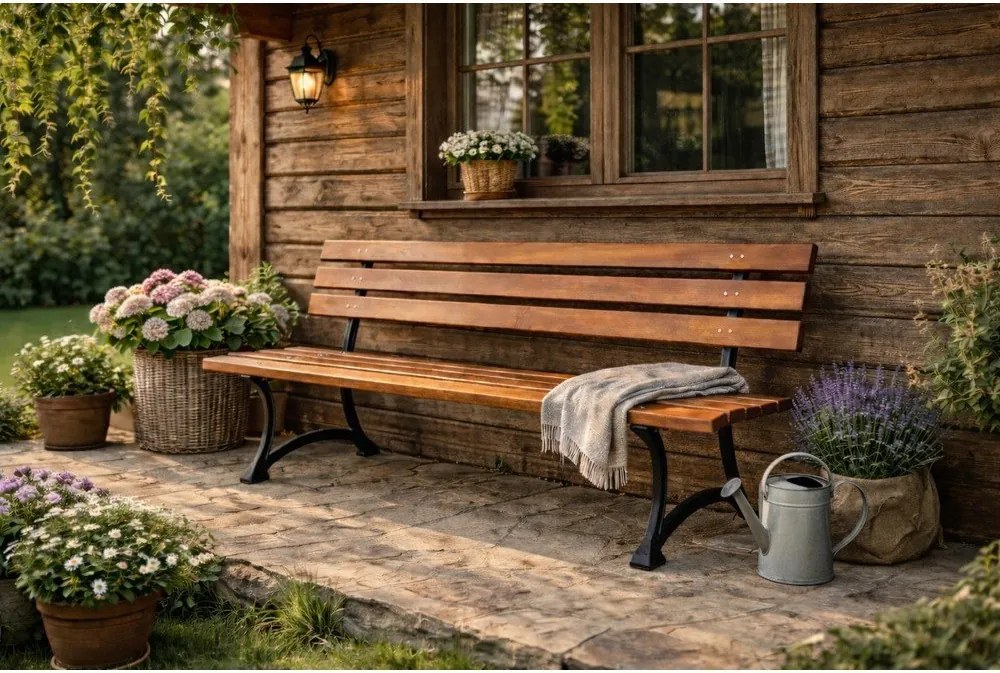 Natúr színű tömörfa kerti pad – Rojaplast