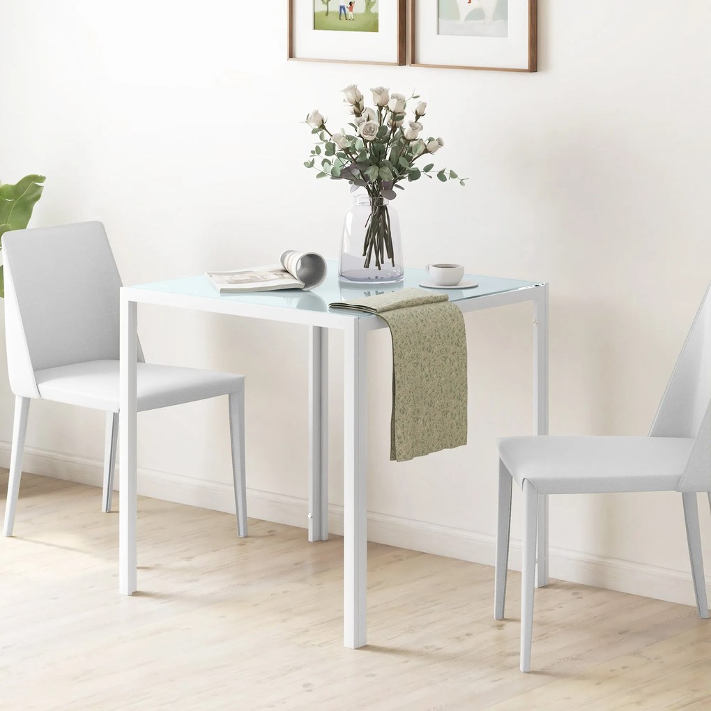 HOMCOM Étkezőasztal 75 x 75 cm, Négyzet alakú Konyhaasztal 4 Személy számára, Edzett Üvegből készült Étkezőasztal Fém Lábbal, Modern Asztal a Konyhába
