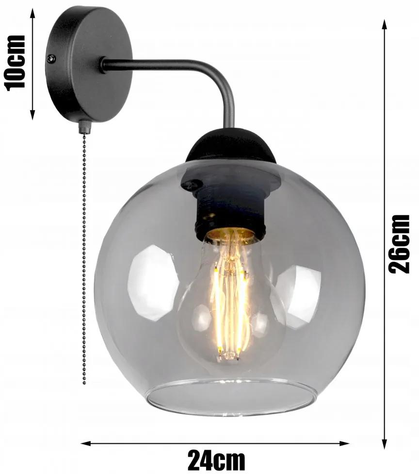 Glimex Orb üvegbúrás fali lámpa kapcsolóval füstüveg / grafit 1xE27