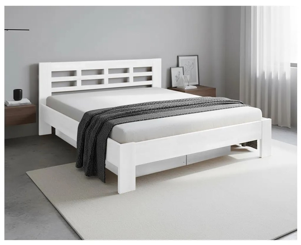 Franciaágy tömör fából tárolóhellyel ANGELA 180x200 cm fehér