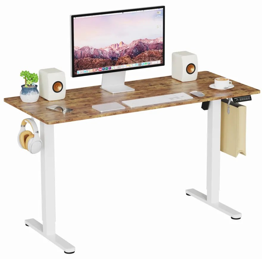 Elektromosan állítható magasságú íróasztal - 140x60cm rusztikus barna ülő-/állómunkához - LVN System Lite LV1717