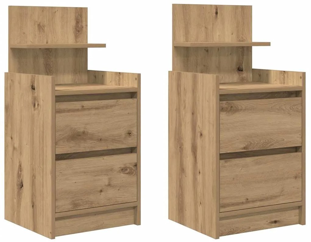 2 db kézműves tölgy éjjeliszekrények 2 fiókkal 38x34x80 cm