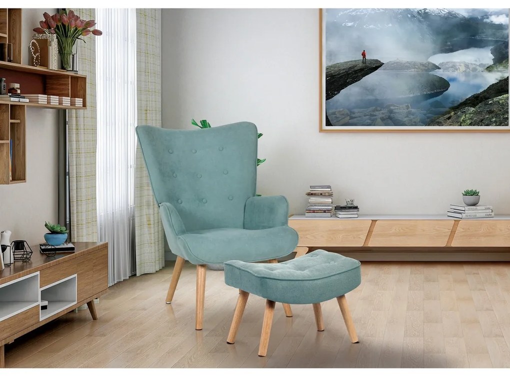 Fotel BLUE2, türkiz, lábtartóval