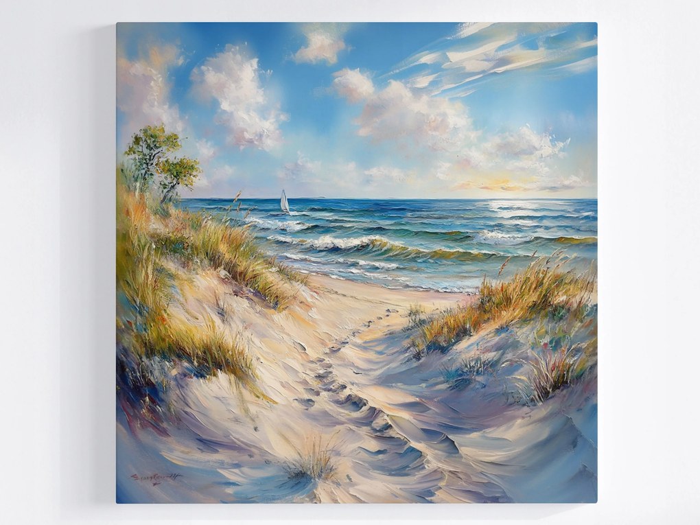 Vászonkép Canvas Tájkép Tengerpart Hullámok Vitorlás Szörf 80x80