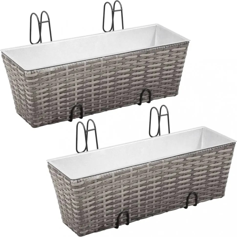 2 db szürke polyrattan erkély virágtartó 50 cm