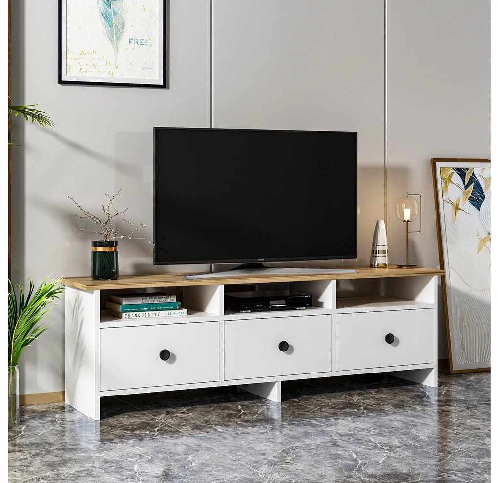 TV asztal/szekrény Ottawa (fehér + zafír tölgy). 1088863
