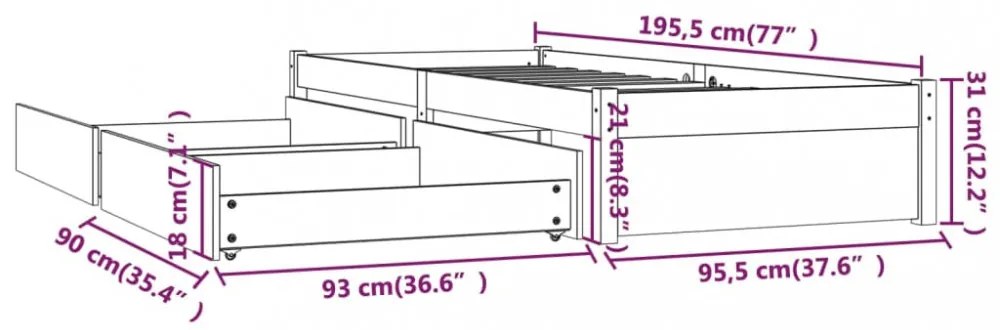 fehér ágykeret fiókokkal 90 x 190 cm (Single)