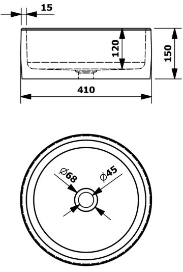 Sapho - PRIORI pultba szerelhető mosdó, átmérő 41 cm, fehér/szürke