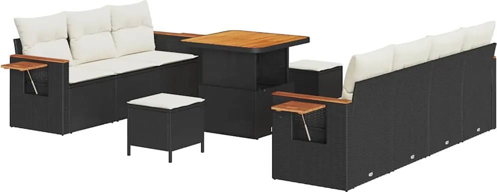 vidaXL Kerti Kanapé Szett párnával 10 pcs Fekete és Krém