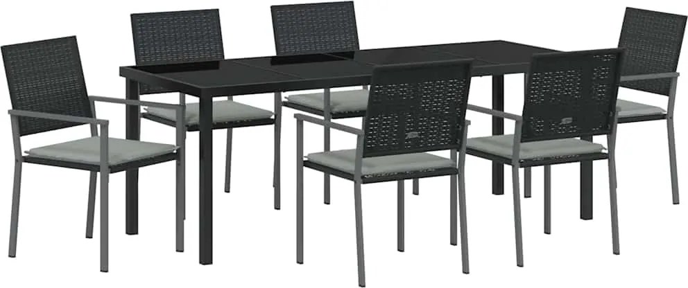 vidaXL Kert étkező szett 7 pcs Fekete és Világosszürke PE Rattan