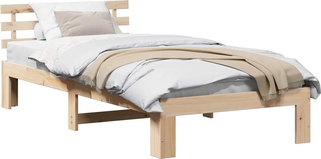 vidaXL Ágykeret fejtámlával Természetes 100 x 200 cm Tömör fenyőfa