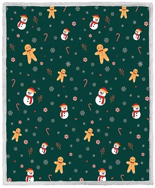 HÓEMBER ÉS GINGERBREAK 2db karácsonyi sötétzöld bárány takaró mikroplüss 160x200 cm
