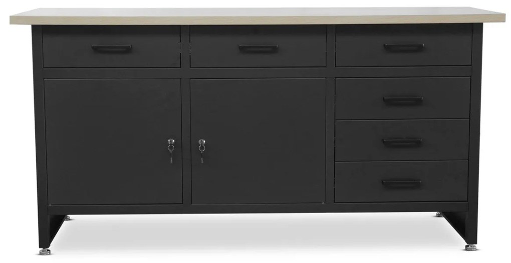 Műhelyasztal, fiókokkal és szekrénnyel HENRY, 1700 x 850 x 600 mm, fekete