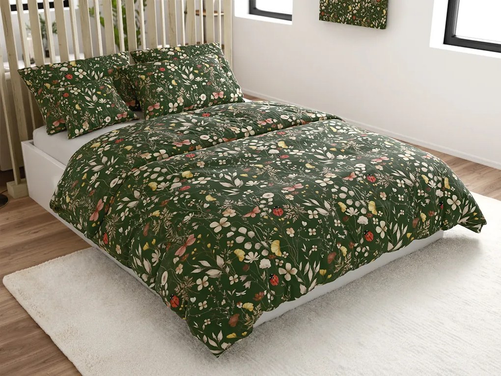 COLORFUL MEADOW sötétzöld mikroszálas ágynemű Ágyneműhuzat mérete: 2 db 70 x 90 cm | 200 x 220 cm