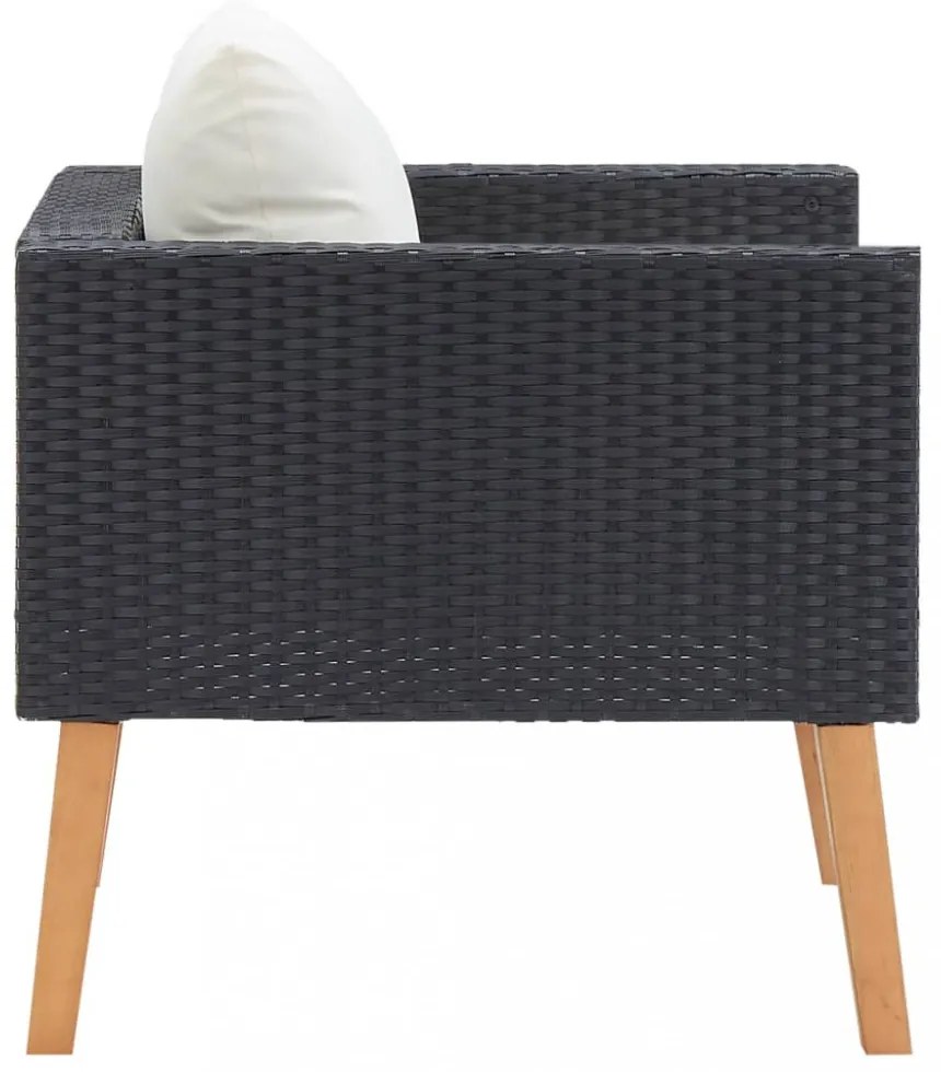 egyszemélyes fekete polyrattan kerti kanapé párnákkal
