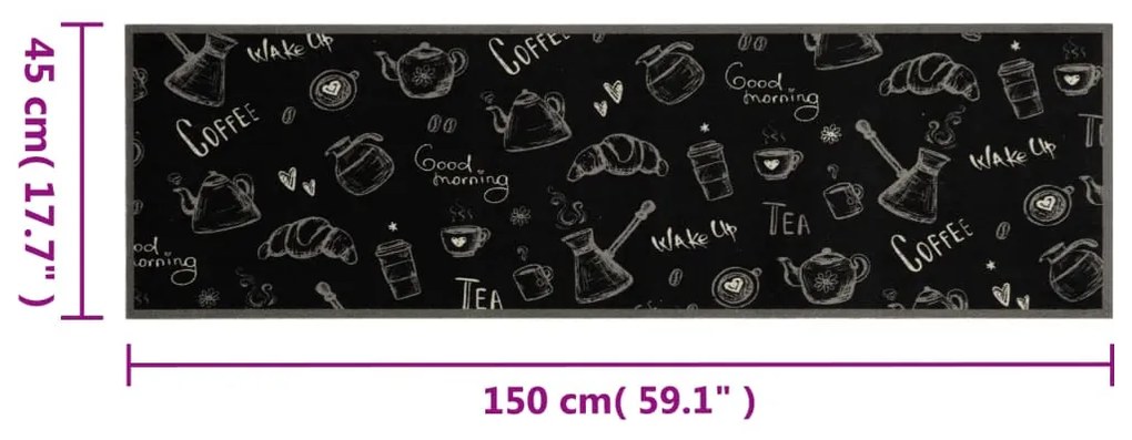 fekete reggeli mintás mosható bársony konyhaszőnyeg 45x150 cm