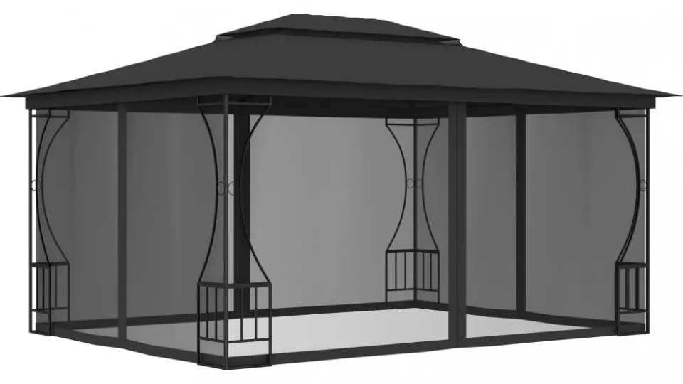 antracitszürke pavilon hálóval 300 x 400 x 265 cm