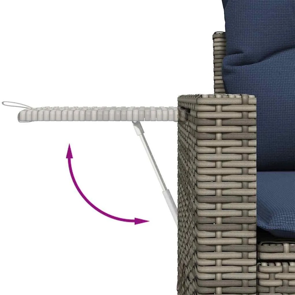 7 részes szürke polyrattan akácfa kerti ülőgarnitúra párnával