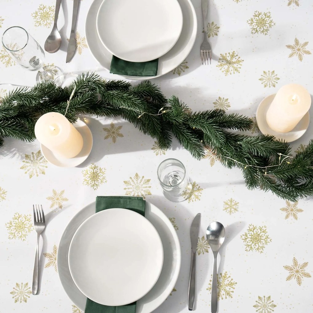 Goldea karácsonyi teflonbevonatú asztalterítő - arany hópelyhek 120 x 140 cm