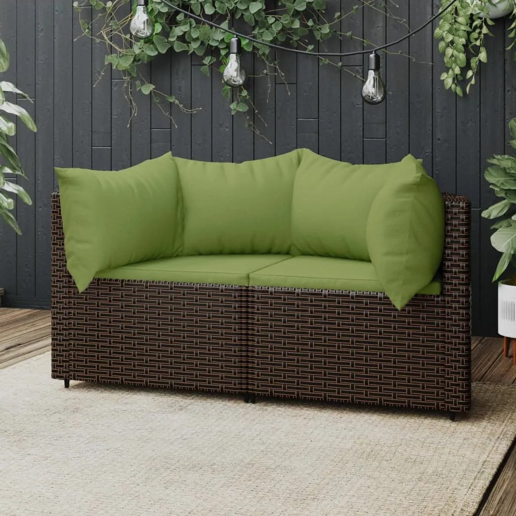 2 db barna polyrattan kerti sarokkanapé párnákkal