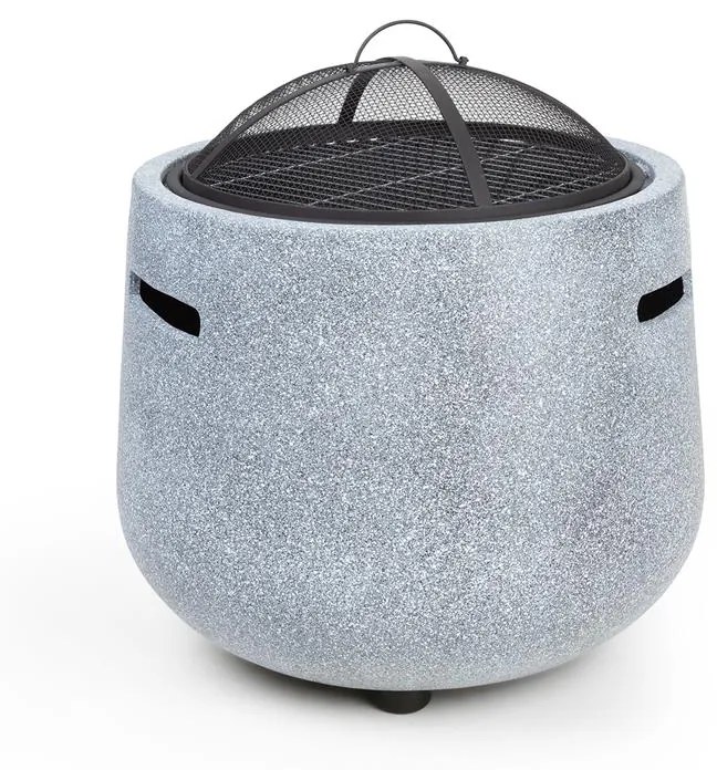 Evora, tűzrakóhely, Ø 45cm, grill rostély, műkő, acél, fekete/kő utánzat