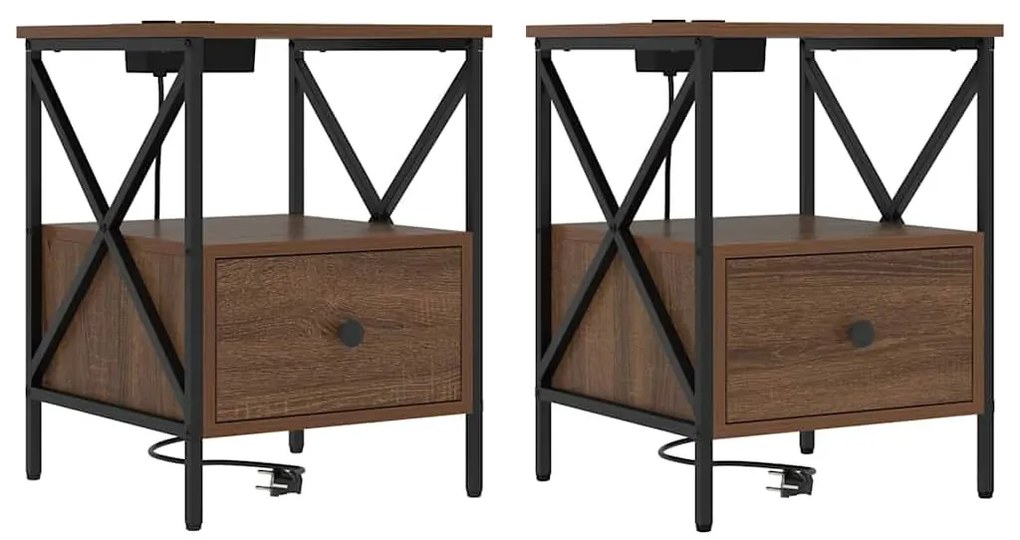 vidaXL Éjjeliszekrény 2 pcs Barna Tölgy 41,5 x 40,5 x 55 cm Faanyag