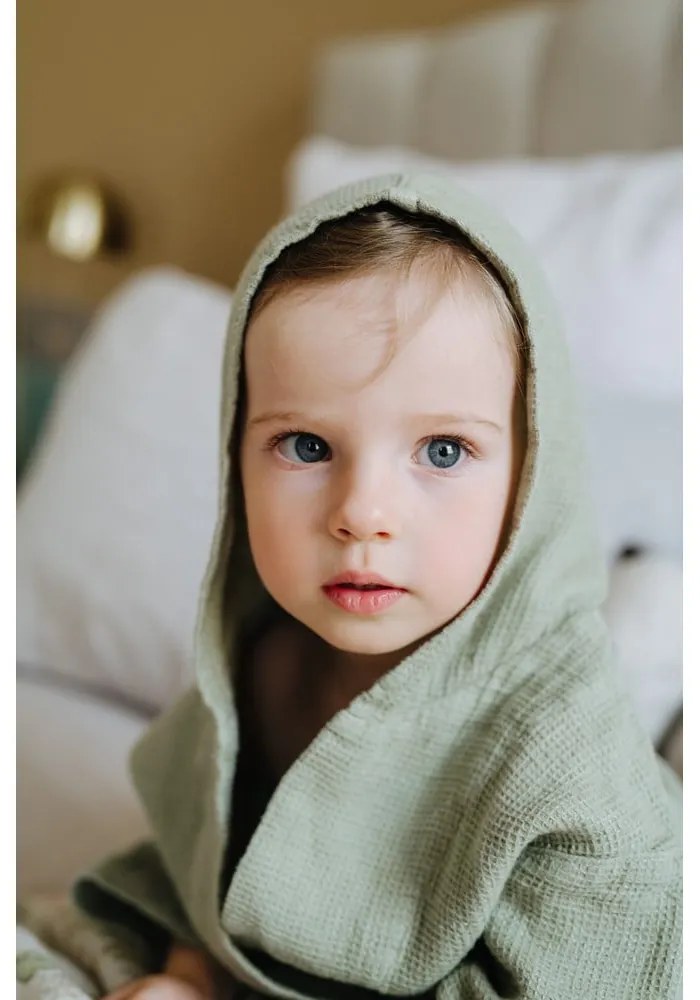 Nature zöld len gyerek fürdőköpeny, méret: 122 - 128 - Linen Tales