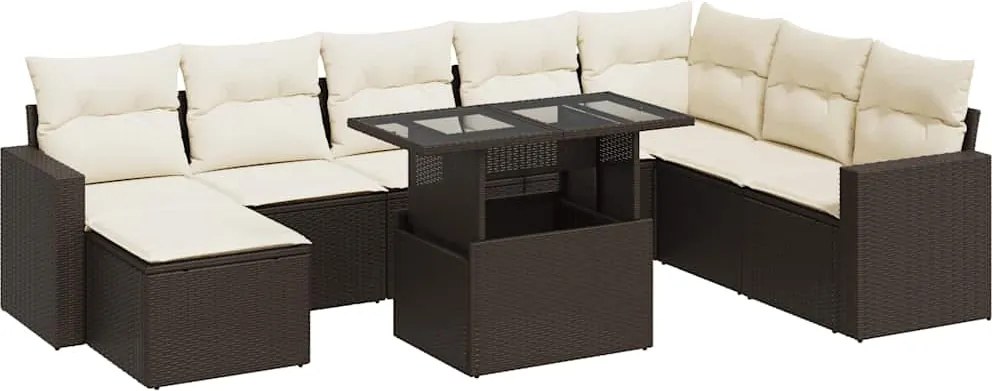 vidaXL 9 részes barna polyrattan kerti ülőgarnitúra párnákkal