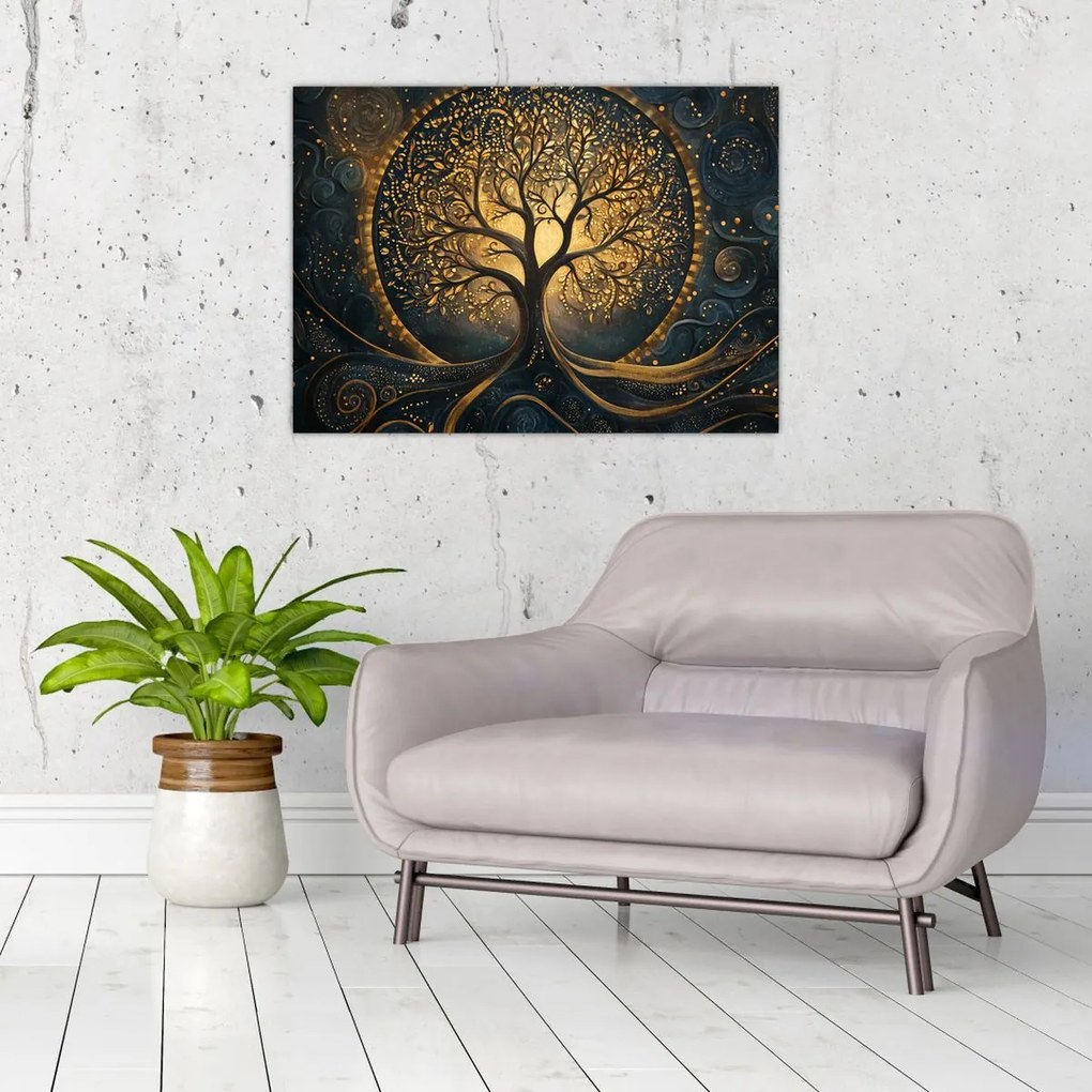 Üveg kép – Arany aurájú fa (70x50 cm)