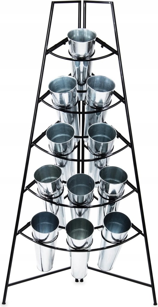 Virágtartó állvány Virágbolthoz Sarok Fekete Ezüst Nagy Emeletes Fém