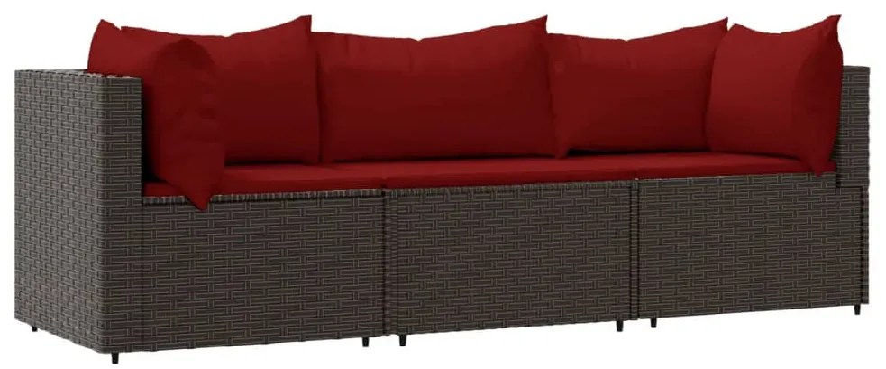 3 részes barna polyrattan kerti ülőgarnitúra párnával