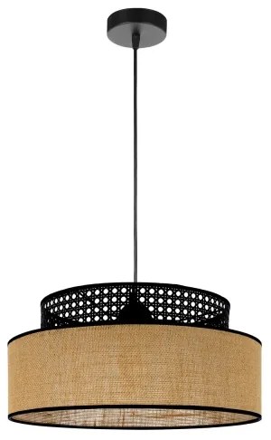 Csillár zsinóron BOHO 1xE27/60W/230V átm. 40 cm fekete/rattan