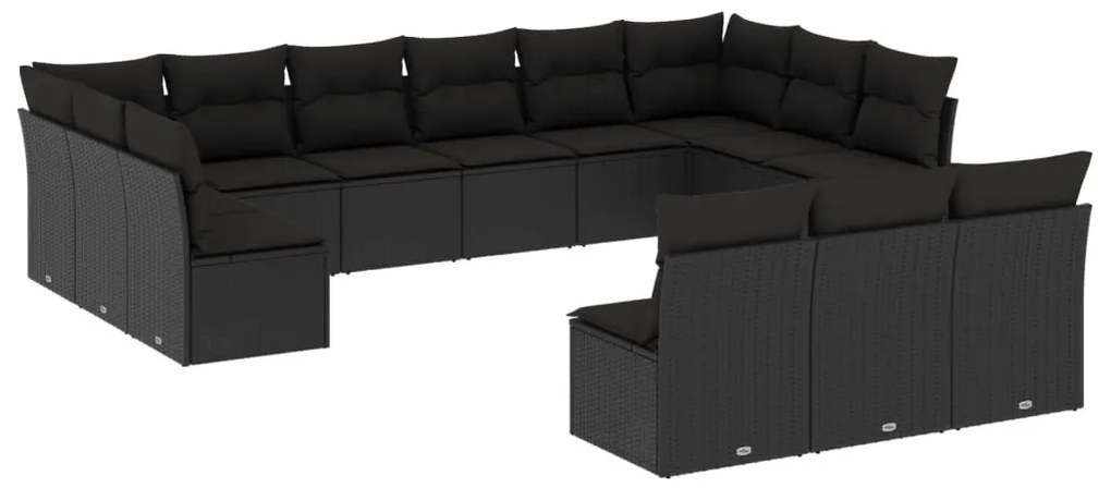13 részes fekete polyrattan kerti ülőgarnitúra párnákkal
