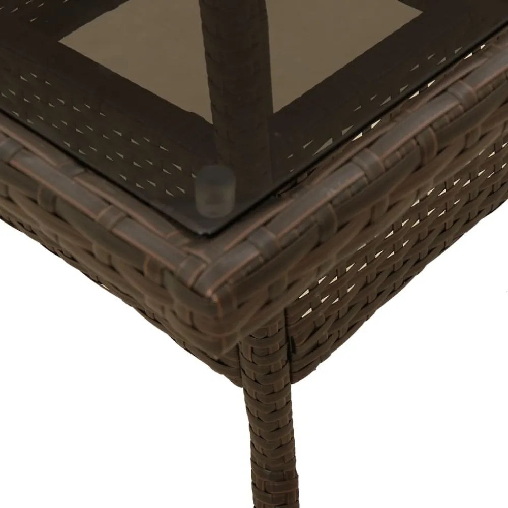 barna polyrattan üveglapos kerti asztal 80 x 80 x 75 cm