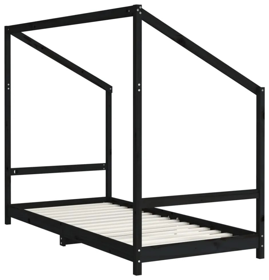 fekete tömör fenyőfa gyerekágykeret 2 x (90 x 200) cm