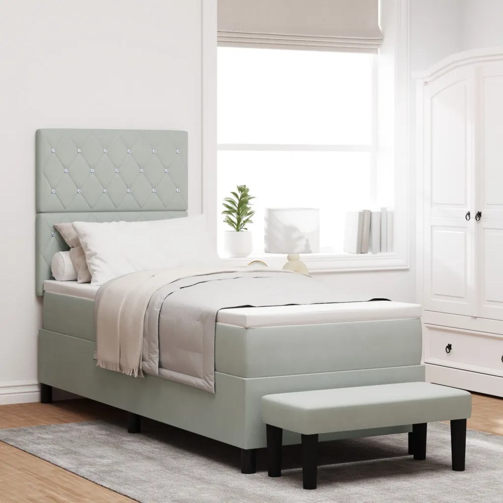 Box Spring Ágy Matraccal és Paddal Világosszürke 80x200 cm Bársony