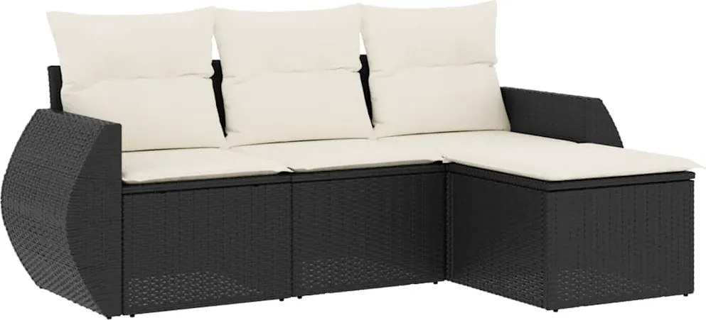 vidaXL 4 részes fekete polyrattan kerti ülőgarnitúra párnákkal