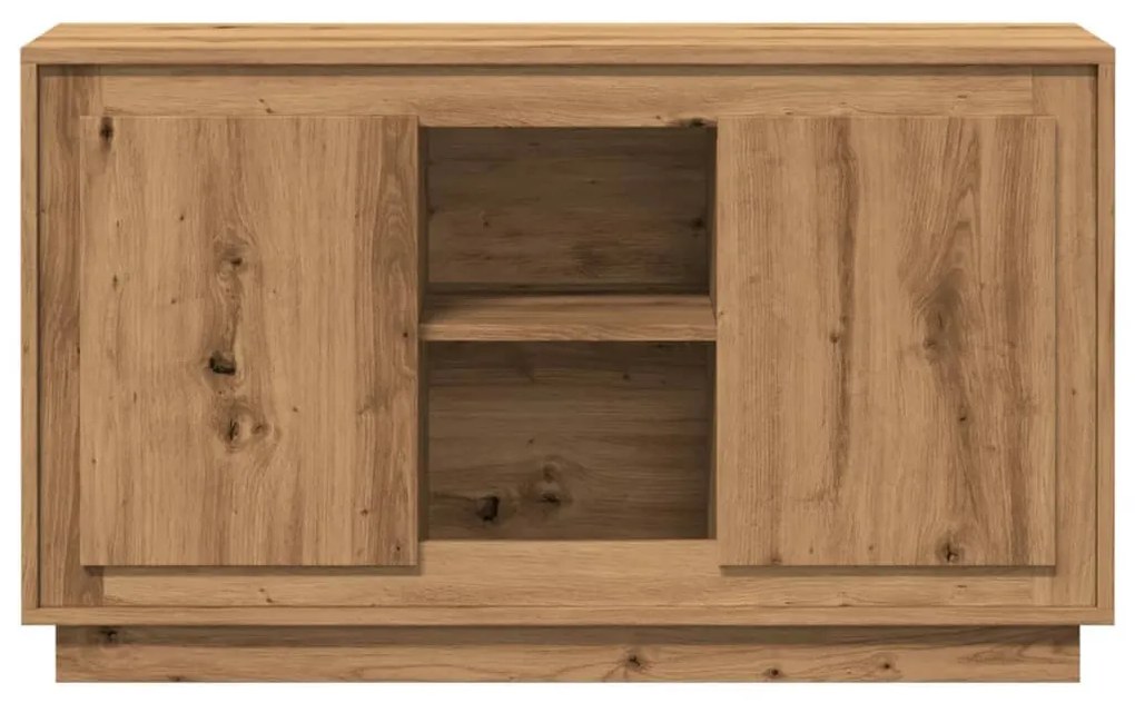 kézműves tölgy színű szerelt fa tálalószekrény 102 x 35 x 60 cm