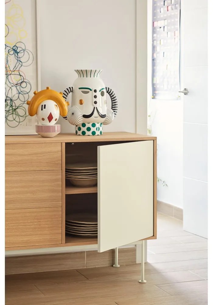 Yoko krémfehér komód tölgyfa dekorral, szélesség 128 cm - Teulat