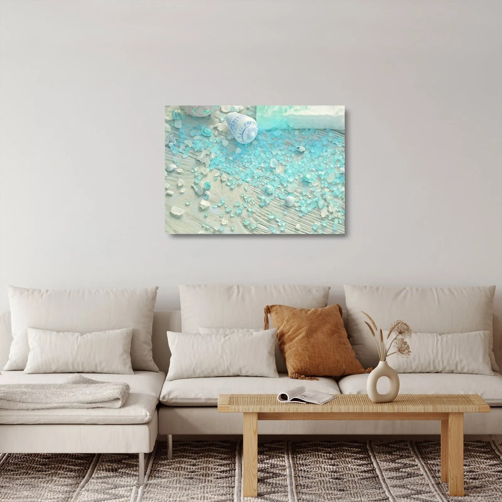 Kép - Tengerparti hangulat türkiz árnyalatokban (üvegen) (70x50 cm)