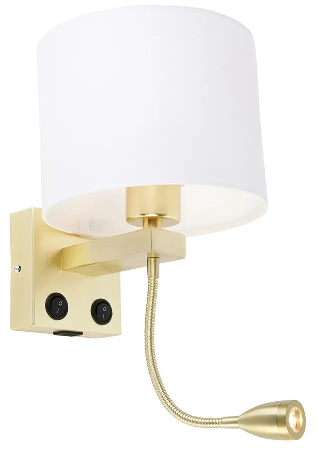 Arany fali lámpa USB-vel és fehér búrával 18 cm - Brescia Combi
