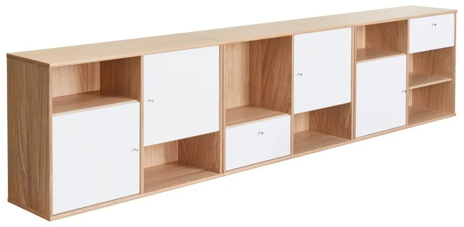 Fehér alacsony komód tölgyfa dekorral 267x61 cm Mistral - Hammel Furniture