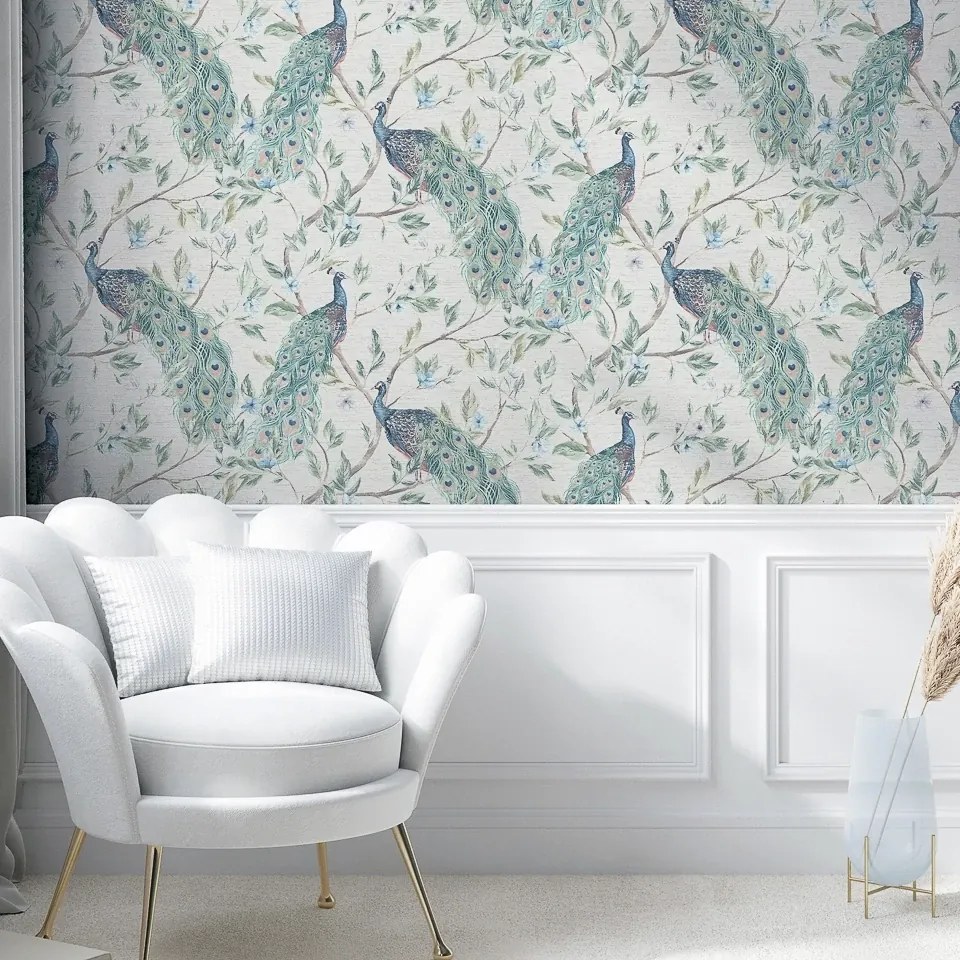 Arthouse Signature 1 Keeka Bird krém-türkizzöld pávás papír tapéta – 923708
