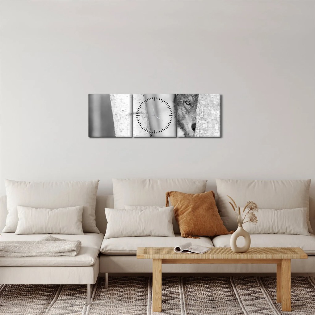 Kép - Farkas az erdőben (órával) (90x30 cm)