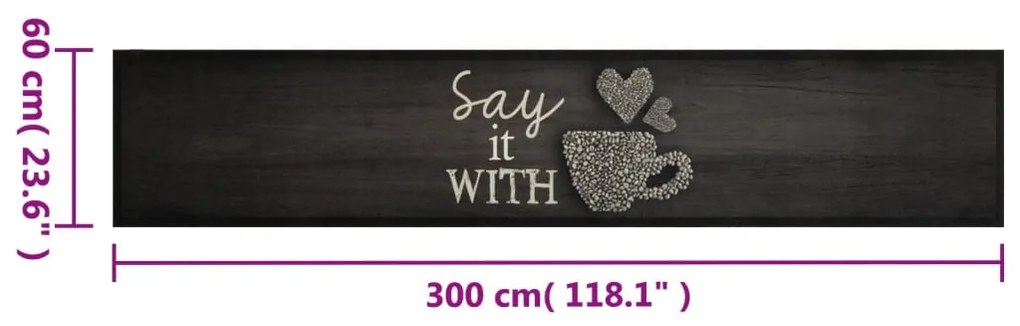 fekete mosható csészemintás bársony konyhaszőnyeg 60x300 cm