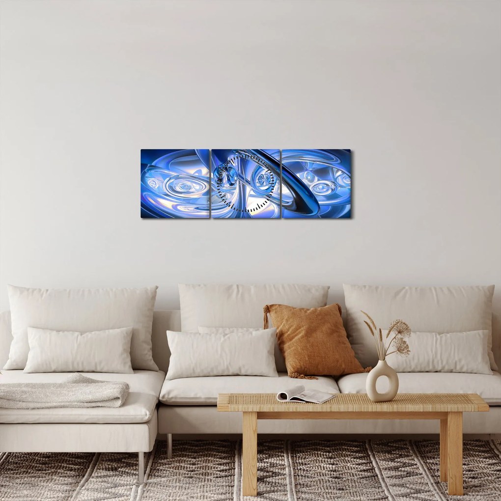 Kék absztrakt kép (órával) (90x30 cm)