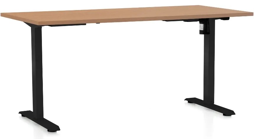 Állítható magasságú asztal OfficeTech A, 160 x 80 cm, fekete alap, bükkfa