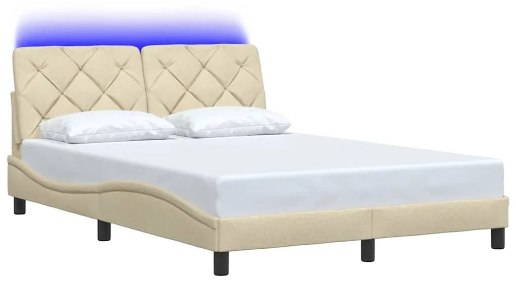 krémszínű szövet ágykeret LED-ekkel matrac nélkül 140 x 190 cm