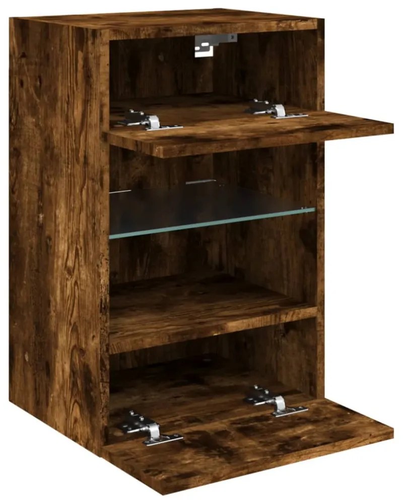 2 db füstös tölgy fali szekrények LED világítással TV-hez 40x30x60,5 cm