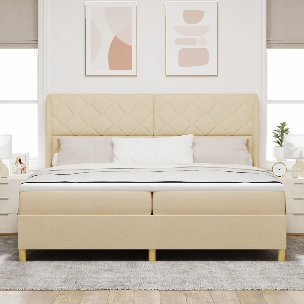 Krém Színű Boxspring Ágy Mattal 200x200 cm Textil